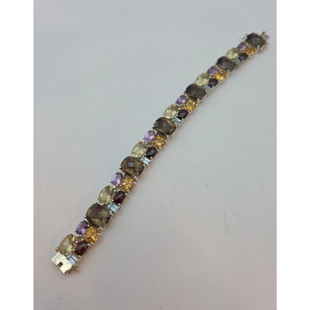 Michelle Albala Multi Gemstone Sterling Silver Wide Tennis Bracelet 7-1/4"
